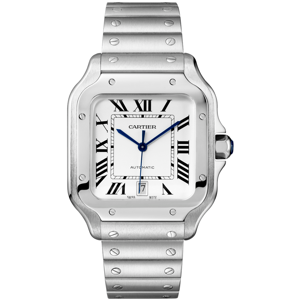 Cartier Santos em aço com mostrador prateado